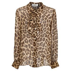 Celine Tie Neck Blouse in Animal Print Silk